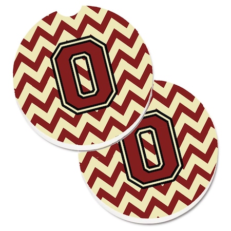 Letter O Chevron Maroon And Gold Set Of 2 Cup Holder Car Coaster